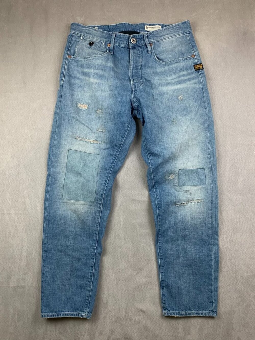 G Star Raw Mens Jeans 30 Blue Patchwork Distressed Loic Relaxed Tapered 30x30